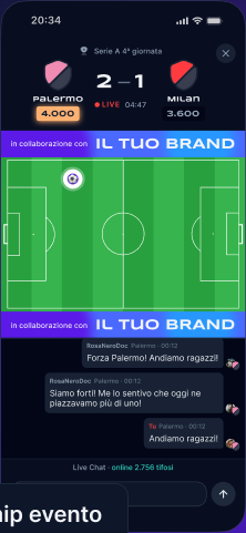 Live match con banner sponsor nell'app Ahee-Ahoo